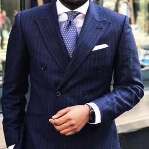 CHARLES TYRWHITT DOUBLE BREASTED WOOL CHALK STRIPE SUIT
